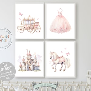 Baby Girls Princess Nursery Prints, Fairy Tale Nursery Decor, Fairytale Nursery Wall Art, Girls Princess Bedroom Wall Decor Digital Prints