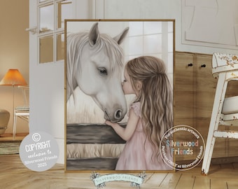 White Horse Print, Little Cowgirl Nursery Decor, Baby Girl Western Bedroom Decor, Horse Nursery Wall Art, Girl Horse Picture Digital Print