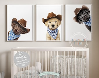 Labrador Dog Cowboy Hat Print, Neutral Cowboy Western Dog Nursery Decor, Cowboy Western Dog Nursery Wall Art, Labrador Puppy Digital Prints