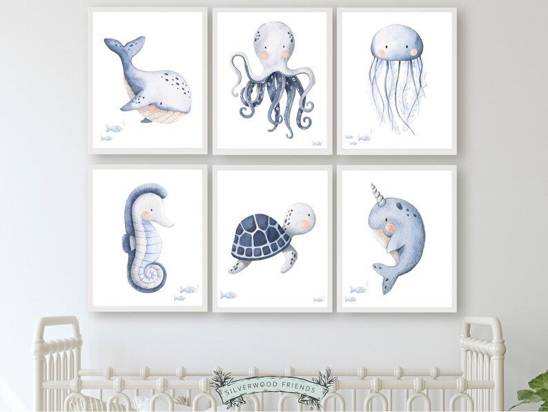 Sea Animals Ocean Nursery Decor Set of 6 Sea Life Nursery Etsy