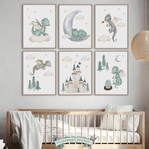 Set of 6 Baby Dragon Nursery Prints, Dragon Nursery Decor, Dragon ...