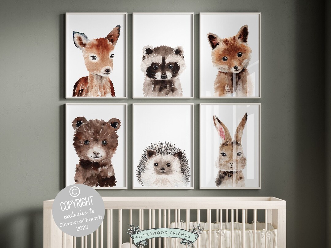 Woodland Nursery Art Prints, Set of 6, Baby Woodland Animal Nursery ...