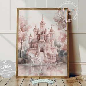 Baby Girl Princess Nursery Print, Princess Nursery Decor, Fairytale Nursery Wall Art, Baby Girl Fantasy Castle Room Wall Decor Digital Print