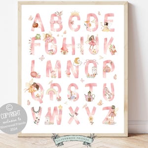 Fairy Alphabet Print, Baby Girls Fairytale Nursery Decor, Fairy Nursery Decor, Baby Girl Room Decor, Woodland Forest Fairies Digital Print