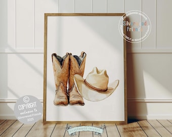 Cowboy Nursery Print, Cowboy Nursery Decor, Baby Boys Western Nursery Decor, Little Boy Cowboy Hat Boots Nursery Wall Art Digital Print