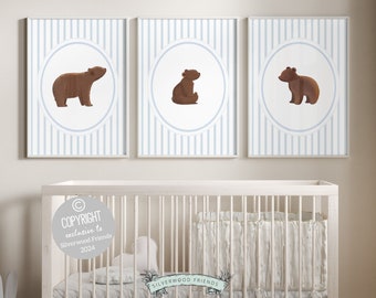 Bear Nursery Prints, Brown Bear Neutral Nursery Decor, Teddy Bear Chinoiserie Nursery Wall Art, Woodland Bear Nursery Poster Digital Prints