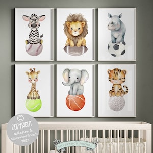 Boys Safari Sport Nursery Decor, Boy Sport Ball Nursery Print, Baseball Football Basketball Tennis Golf Sports Animals Nursery Digital Print