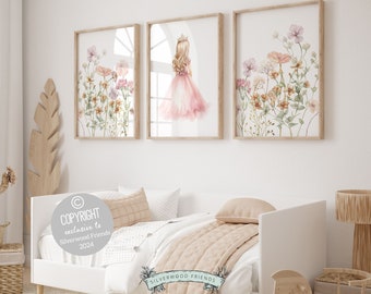 Set of 3 Girl Princess Nursery Prints, Wildflower Fairytale Nursery ...