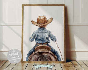 Cowboy Nursery Print, Cowboy Nursery Decor, Baby Boy Western Nursery Decor,Little Boy Cowboy Hat Horse Riding Nursery Wall Art Digital Print