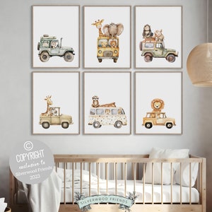 ORIGINAL Safari Animal Car Nursery Print, Jungle Animal Car Nursery Decor, Boys Toddler Room Safari Transport Nursery Decor Digital Print