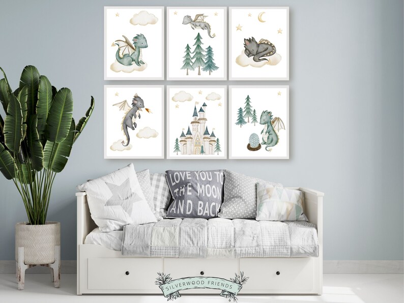 Set of 6 Baby Dragon Nursery Prints Dragon Nursery Decor - Etsy