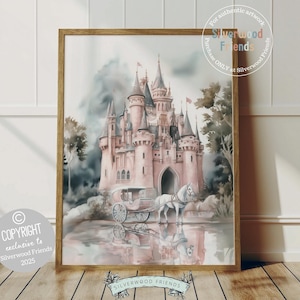 Baby Girl Princess Nursery Print, Princess Nursery Decor, Fairytale Nursery Wall Art, Girls Fantasy Castle Room Wall Decor Digital Print