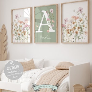 Impressões originais de berçário de flores silvestres, arte de parede de berçário com nome floral, arte de berçário de flores silvestres, impressão de berçário de menina, impressão digital de flores silvestres Boho
