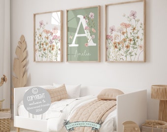 Custom Wildflower Nursery Print Floral Name Nursery Wall Art Wild ...