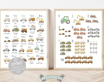 Transport Alphabet Print, Vehicles ABC Print, Boys Nursery Decor, Learning Letters Poster, Educational Classroom Number Poster Digital Print