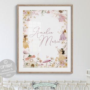 Impresión de guardería de hadas con flores silvestres ORIGINAL, decoración de guardería de jardín de hadas, arte de pared de guardería, impresión digital personalizada para guardería de niña