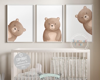 Peeking Bear Nursery Print, Peekaboo Bear Nursery Decor, Neutral Nursery Decor, Baby Bear Nursery Wall Art, Woodland Nursery Digital Prints