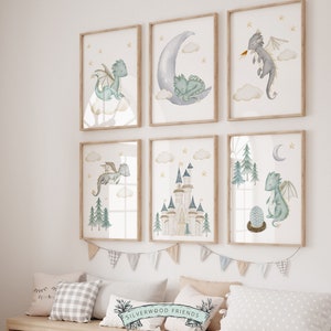 Set of 6 Baby Dragon Nursery Prints, Dragon Nursery Decor, Dragon ...