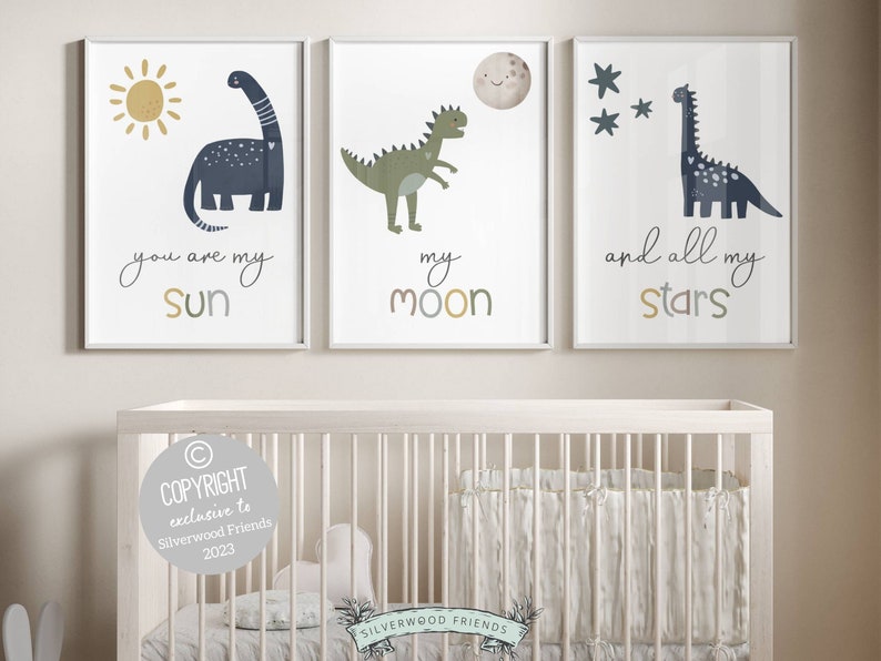 Du bist meine Sonne, mein Mond und alle meine Sterne Poster, Dinosaurier Kinderzimmer Dekor, Jungen Thema Zimmer Dekor Dino Poster Digitaldruck Bild 2