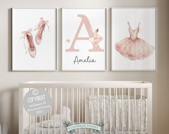 Baby Girls Ballet Nursery Prints, Girls Ballerina Nursery Bedroom Decor, Pink Ballet Nursery Wall Art, Ballet Printable Poster Digital Print