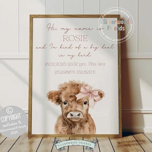 Highland Cow Nursery Print, Highland Cow Nursery Decor, Highland Cow Gift Kids Farm Bedroom Wall Decor, Watercolor Cow Custom Digital Print