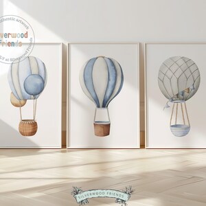 Blue Hot Air Balloon Nursery Prints, Baby Boy Adventure Transport Nursery Decor, Nursery Wall Art,  Minimalist Toddler Bedroom Digital Print