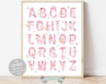 ORIGINAL Baby Girls Pink Ballerina Nursery Print, Ballet Alphabet Print, Baby Girl Ballet Room Decor, Ballerina Nursery Decor Digital Print