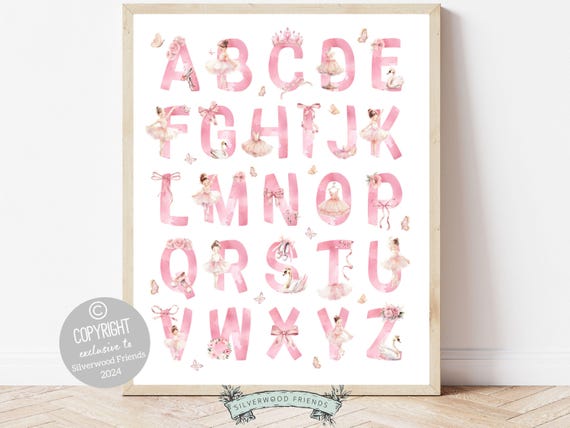 ORIGINAL Baby Girls Pink Ballerina Nursery Print, Ballet Alphabet Print, Baby Girl Ballet Room Decor, Ballerina Nursery Decor Digital Print