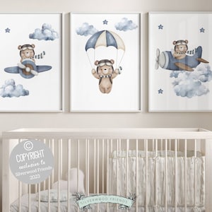 Teddy Bear Nursery Prints, Bear Nursery Decor, Boys Nursery Decor, New Baby Gift, Balloon Nursery Wall Art, Boys Nursery Print, Bear Poster