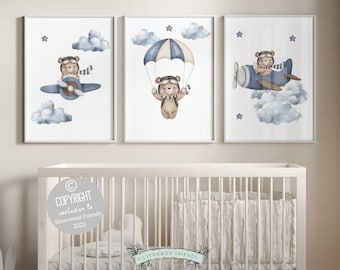 Teddybeer kwekerij prints, decor beren kwekerij, jongens kwekerij decor, nieuwe babycadeau, ballon kwekerij kunst aan de muur, jongens kwekerij print, beer poster