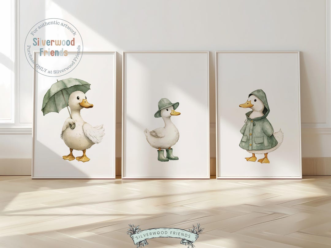 Set of 3 Duck Nursery Prints, Sage Green Duck Nursery Decor, Gender ...