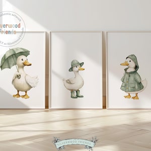 Set of 3 Duck Nursery Prints, Sage Green Duck Nursery Decor, Gender Neutral Duck Nursery Wall Art, Kids Farm Animal Wall Decor Digital Print