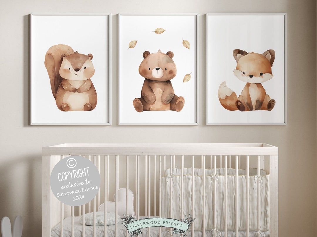 Woodland Nursery Prints Set of 3, Forest Animal Fall Nursery Decor ...
