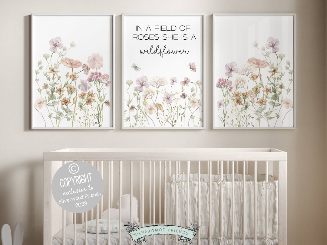 Wildflower Nursery Print Set, Girls Boho Floral Nursery Decor, Wild ...