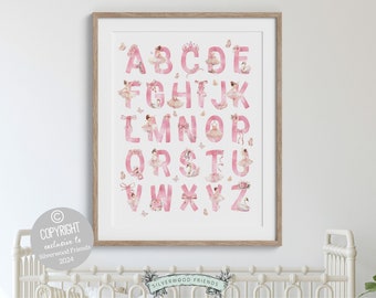 ORIGINAL Baby Girls Pink Ballerina Nursery Print, Ballet Alphabet Print, Baby Girl Ballet Room Decor, Ballerina Nursery Decor Digital Print