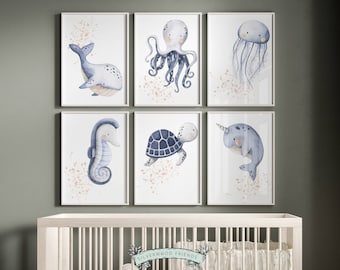 Sea Life Nursery Prints, Ocean NurseryPrints, Sea Animals Nursery Decor, Underwater Nursery Wall Art, Baby Girls Nursery Decor Digital Print