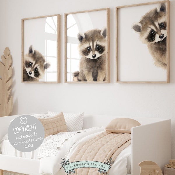 ORIGINAL Peeking Animal Nursery Print Gift For Kids Room Decor, Woodland Nursery Decor Gift, Raccoon Nursery Wall Art Digital Download Print