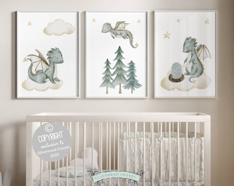 Baby Dragon Nursery Prints, Boys Dragon Nursery Decor, Fairytale Nursery Wall Art, Boys Playroom Poster, Child Kids Room Decor Digital Print