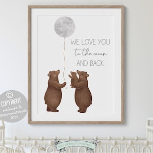 Bear Nursery Print, Woodland Bear Nursery Decor, Bear Baby Shower Gift, Kids Room Woodland Forest Wall Decor Neutral Nursery Digital Print