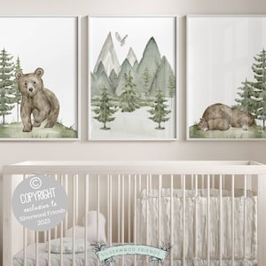 Baby Bear Nursery Print, Bear Nursery Decor, Mountain Nursery Decor, Forest Bear Nursery Wall Art, Woodland Nursery Decor, Woodsy Wall Decor