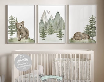 Baby Bear Nursery Print, Bear Nursery Decor, Mountain Nursery Decor, Forest Bear Nursery Wall Art, Woodland Nursery Decor, Woodsy Wall Decor