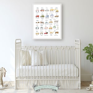 Transport Alphabet Print, Construction Vehicles ABC Print, Boys Nursery Decor, abc Playroom Poster,Homeschool Learning Letters Digital Print image 8