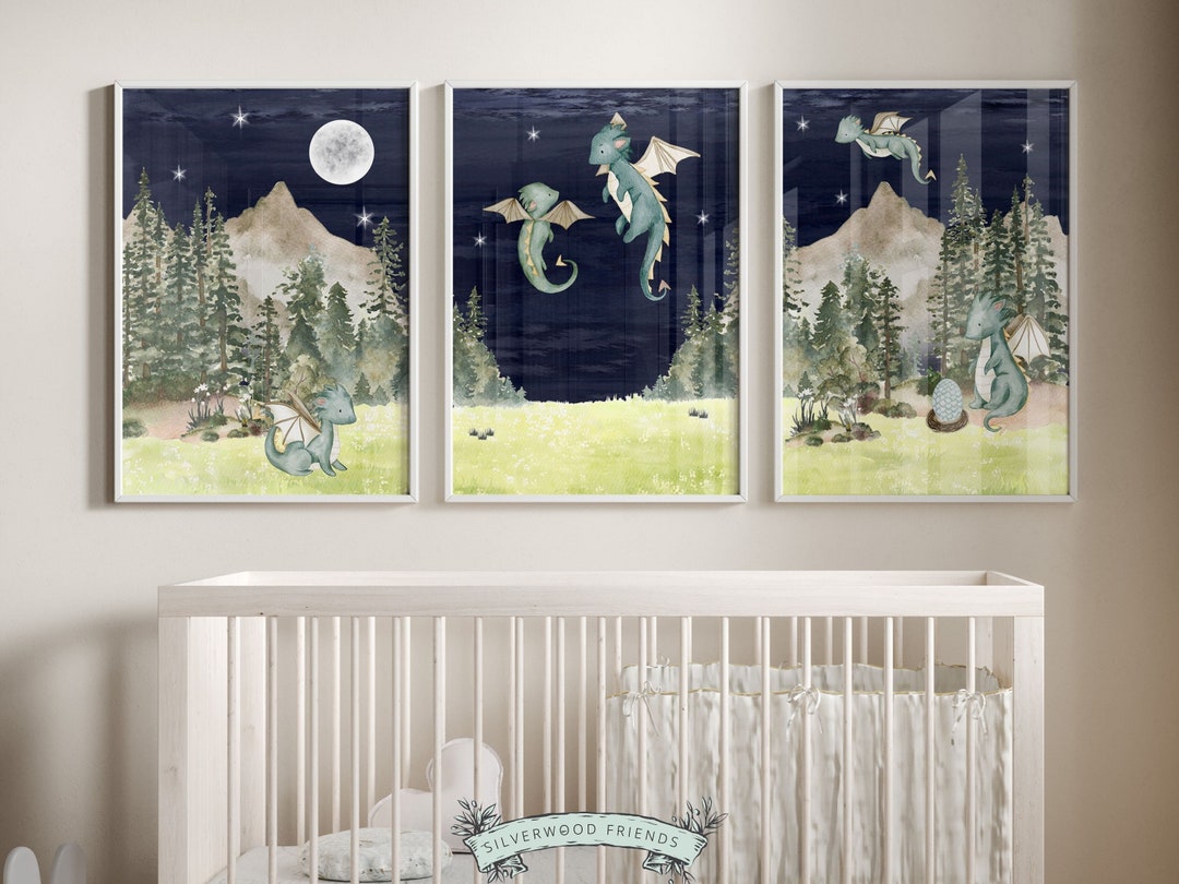 Baby Dragon Nursery Prints, Dragon Nursery Decor, Dragon Nursery Wall Art, Dragon Baby Shower