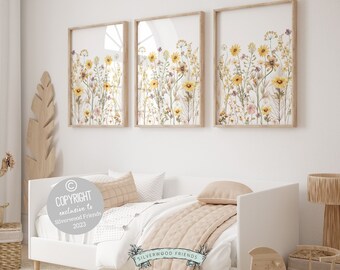 Wildflower Nursery Prints, Wildflower Nursery Decor, Boho Nursery Wall Art, Wild Flower Print, Baby Girl Boho Floral Nursery Digital Print