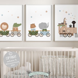 Safari Animal Train Nursery Prints, Jungle Animal Train Nursery Decor, Boys Toddler Transport Theme Room Safari Nursery Decor Digital Prints