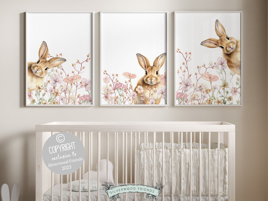 ORIGINAL Bunny Nursery Print Gift for Baby Girl Wildflower Nursery ...