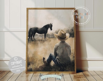 Cowboy Nursery Print, Cowboy Nursery Decor, Baby Boys Western Nursery Decor, Little Boy Cowboy Horse Riding Nursery Wall Art Digital Print