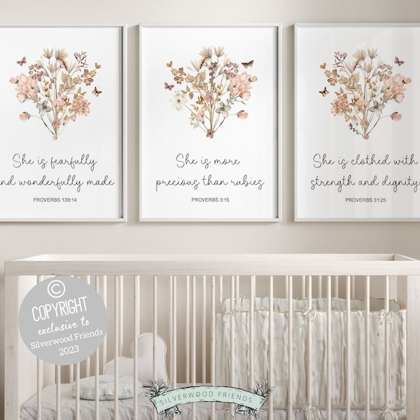 ORIGINAL Christian Nursery Wall Art Gift For Baby Girl Wildflower Nursery Decor, Kids Proverbs Bible Verse Printable Digital Download Print