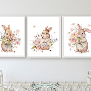 Bunny Nursery Prints, Floral Bunny Nursery Wall Art, Wildflower Nursery Decor, Girl Nursery Prints, Bunny Wildflower Nursery Digital Print immagine 8