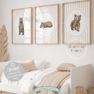 Baby Bear Nursery Prints, Baby Boy Beige Brown Woodland Bear Nursery Decor, Teddy Bear Nursery Wall Art Unisex Neutral Nursery Digital Print